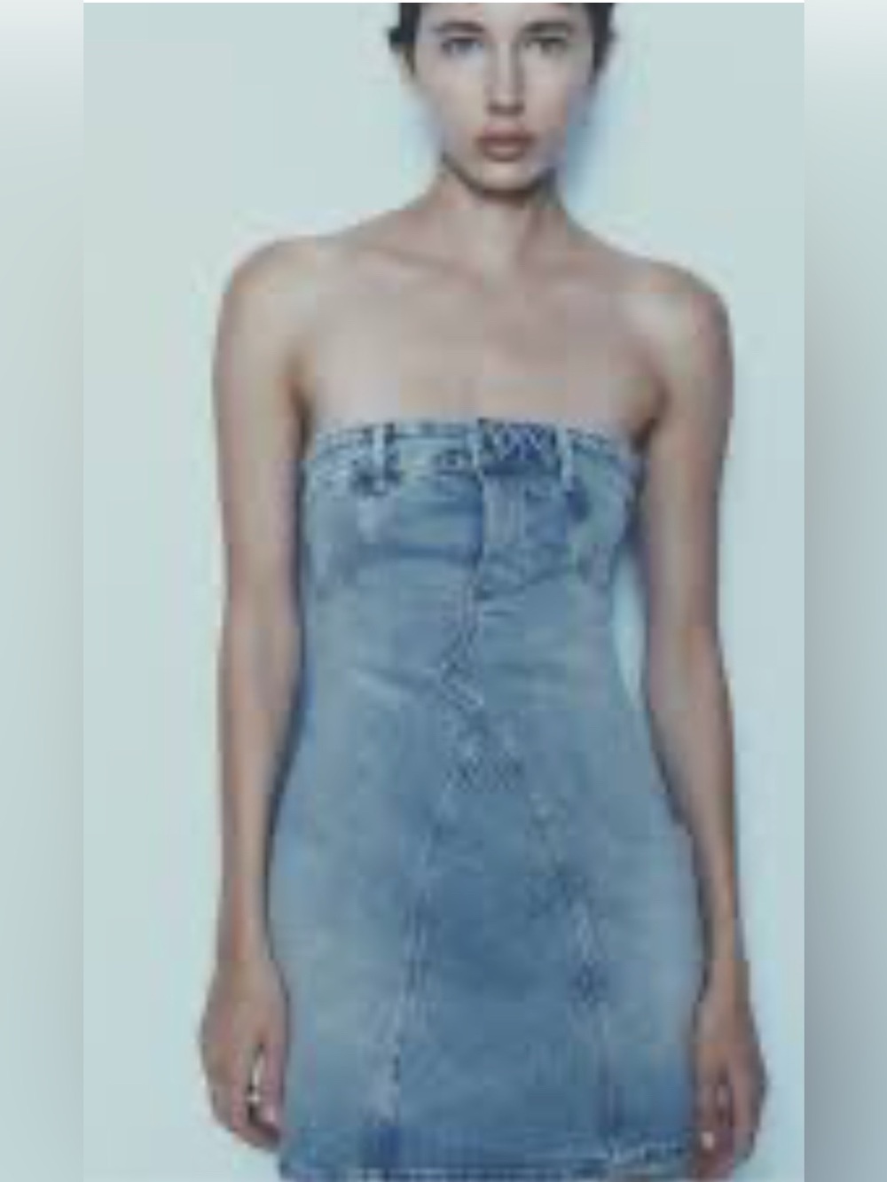 WOMAN STRAPLESS DENIM MINI Short DRESS